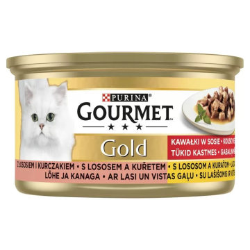 Konzerva Gourmet Gold kura + losos 48x85g