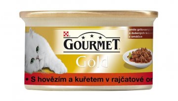 Gourmet Gold Hovädzie & kuracie v paradajkovej omáčke 85g