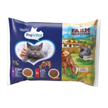 Prevital kočka Farm Selection hovězí a krůtí v omáčce se zeleninou, kapsa 85 g (4 pack)