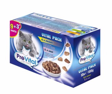 PreVital kočka kuřecí, telecí a losos, kapsa 100 g (pack 12 ks)