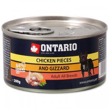 Konzerva ONTARIO Dog Chicken Pieces + Gizzard 200g