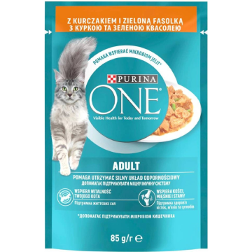 PURINA ONE ADULT mini filetky s kuřetem a zelenými fazolkami ve šťávě 85g