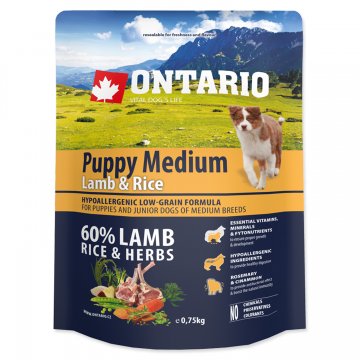 ONTARIO Puppy Medium Lamb & Rice 0,75kg