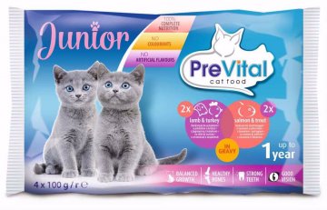 Prevital kočka Junior jehně, krůta, losos a pstruh, kapsa 100 g (4 pack)